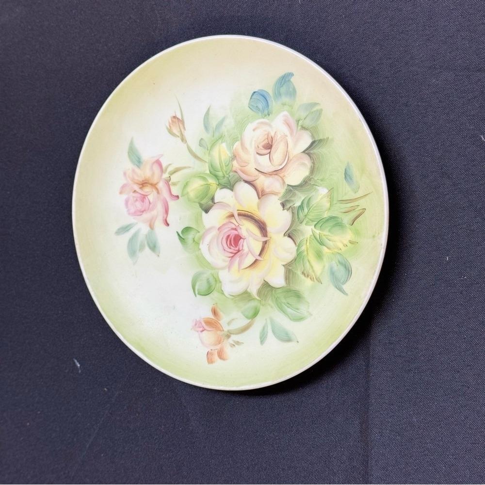 Vintage‎ Estan chica Spain hand painted rose plates 8.5" set of 2 wall decor